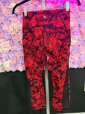 lululemon athletica Kids Red and Black Floral Leggings